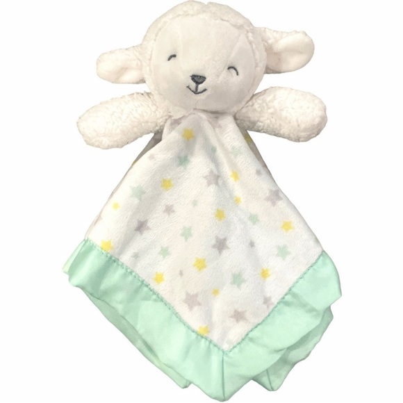 CARTERS Lamb Lovey Security Blanket Rattle Toy Satin Stars Mint Green Yellow 12” - Picture 1 of 15